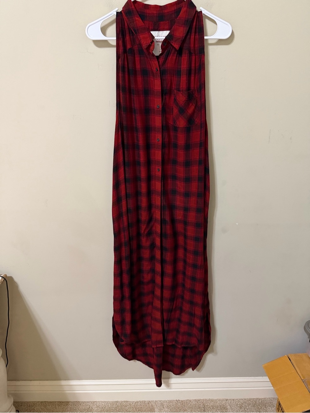 Mossimo Supply Co. xl Red and Black Plaid Sleeveless Maxi dress duster 90s emo